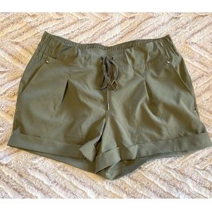 Olive green parachute type shorts
